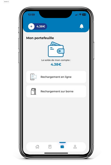 Mon portefeuille avec les options Rechargement en ligne et Rechargement sur borne