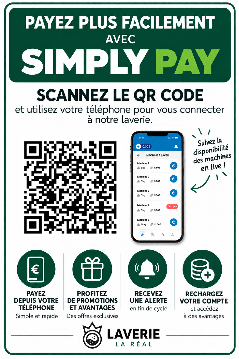Affiche SimplyPay de La Réal avec QR code de connexion